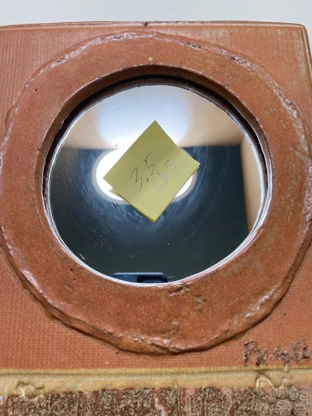 Unique Vintage Studio Pottery Wall Mirror by Artist Py Pottery Textured Ceramic